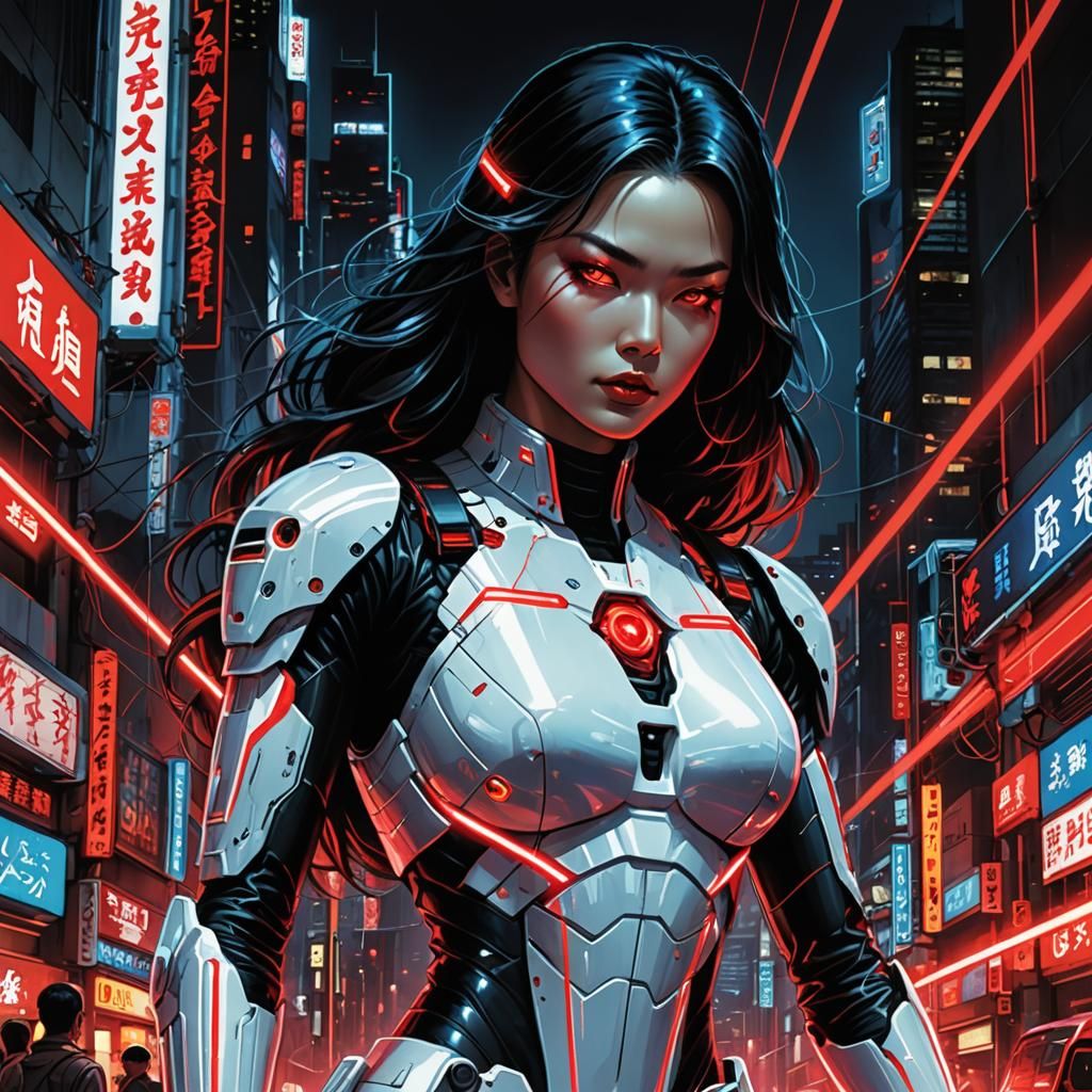 Neon Tokyo Laser Woman in Cyberpunk Grunge Art