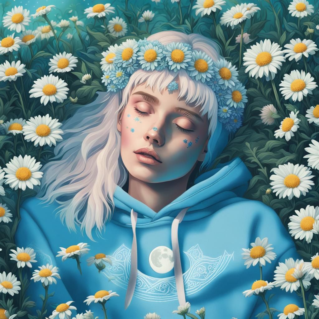 Girl with Flower Crown in Vaporwave Style