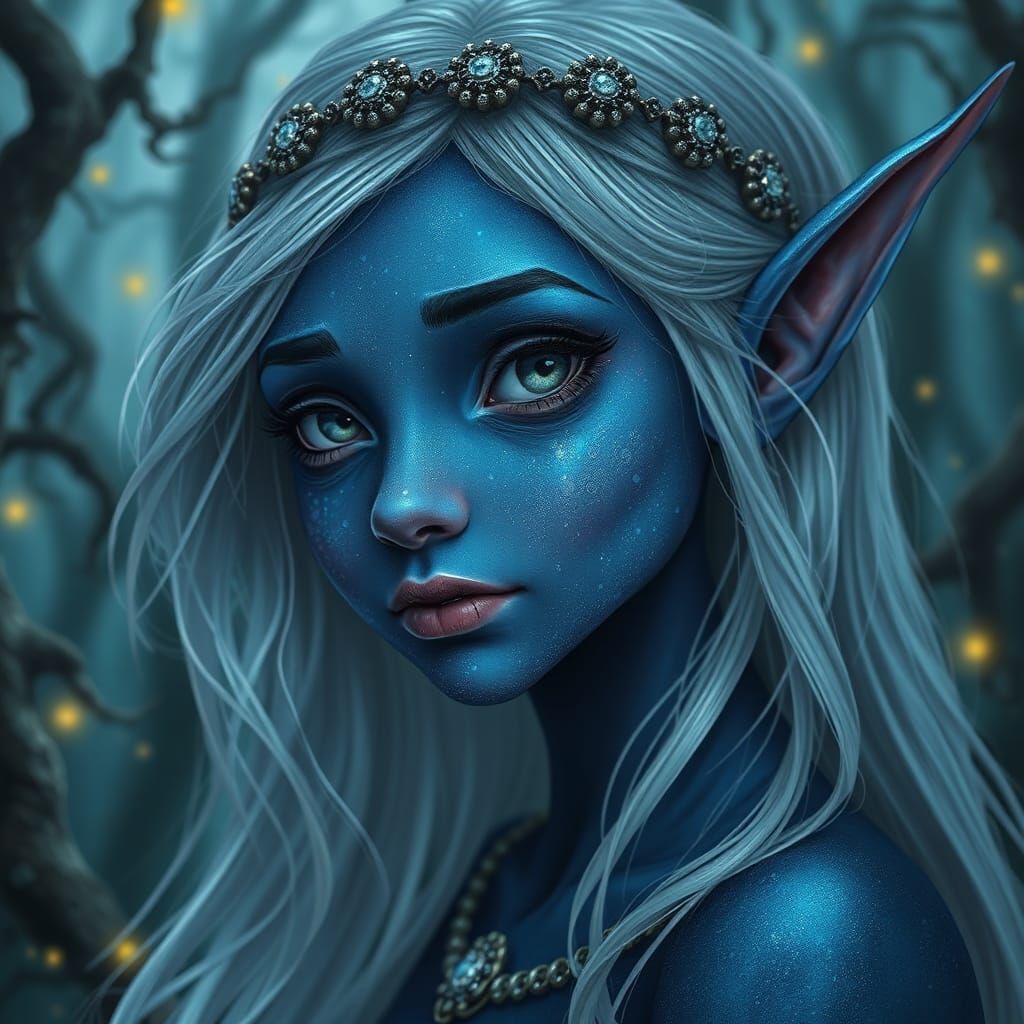 Ethereal Indigo Elf in Dreamlike Forest