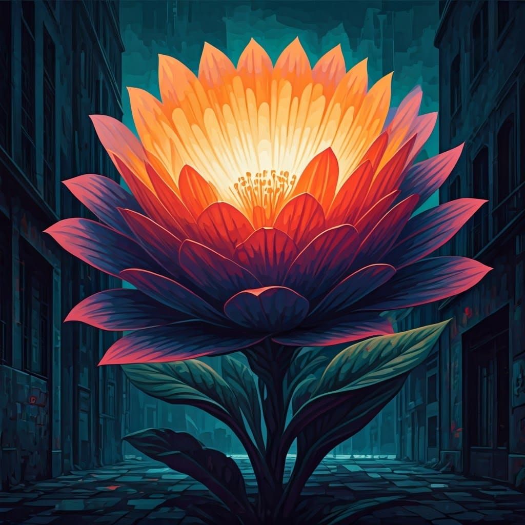Polychromatic Moonflower Mural in Gritty Urban Style