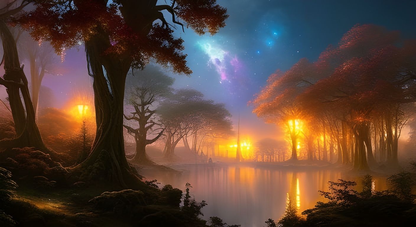 Tree of Life in Foggy Forest: Watercolor Art