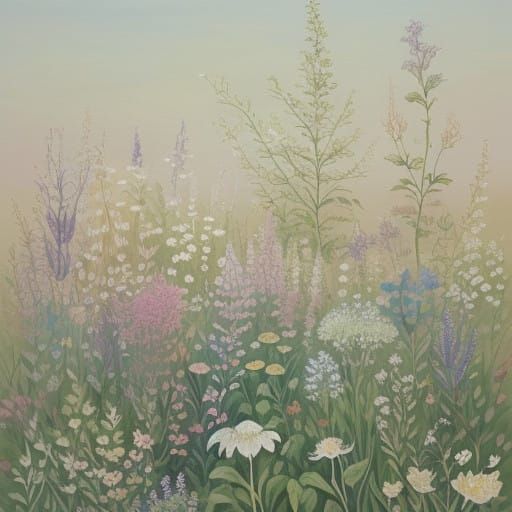Elegant Wildflower Garden in Soft Gouache
