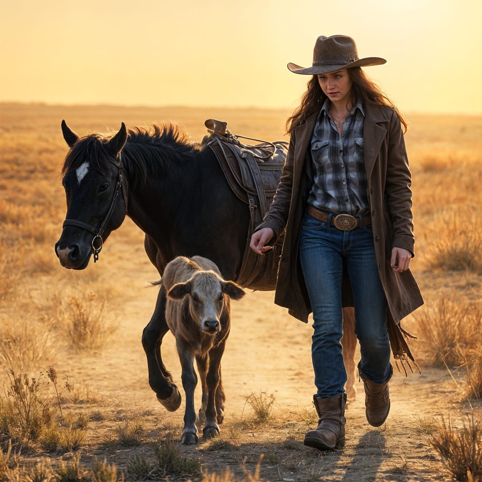 Cowgirl Leads Stray Calf Home