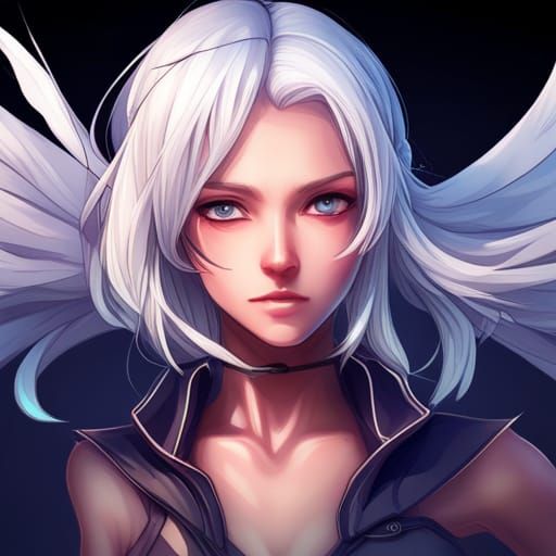 Anime Girl Portrait with White Hair in 8k