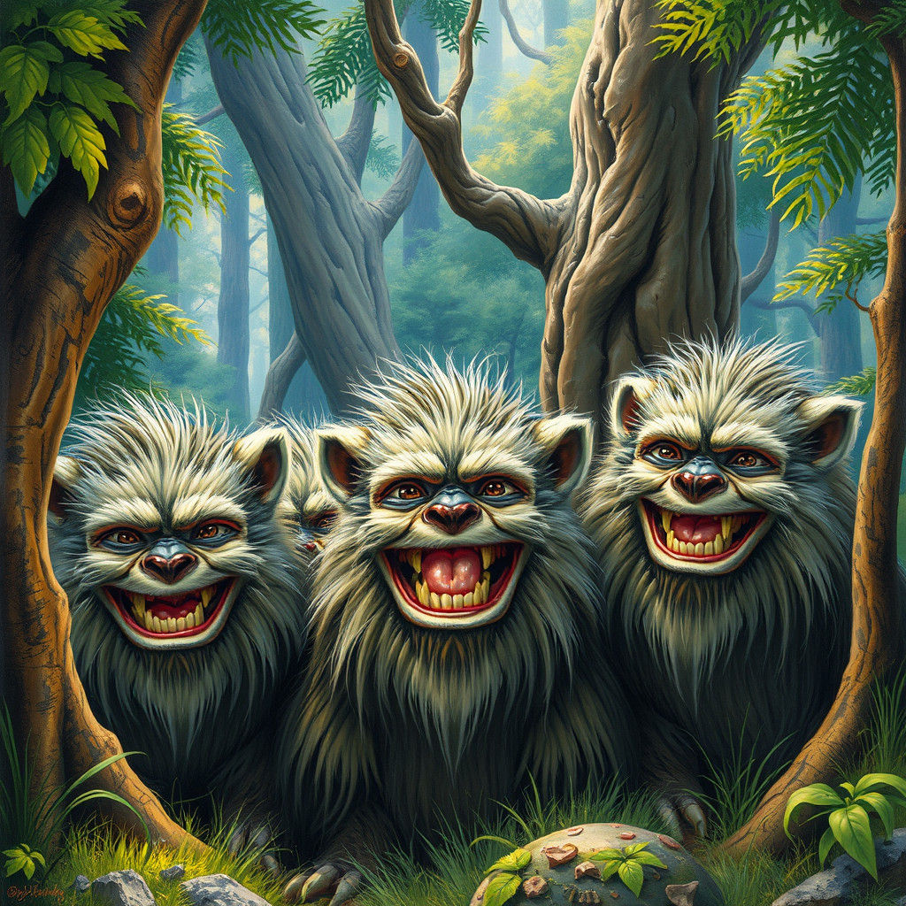 Ewoks' Mischievous Grins in Lush Forest