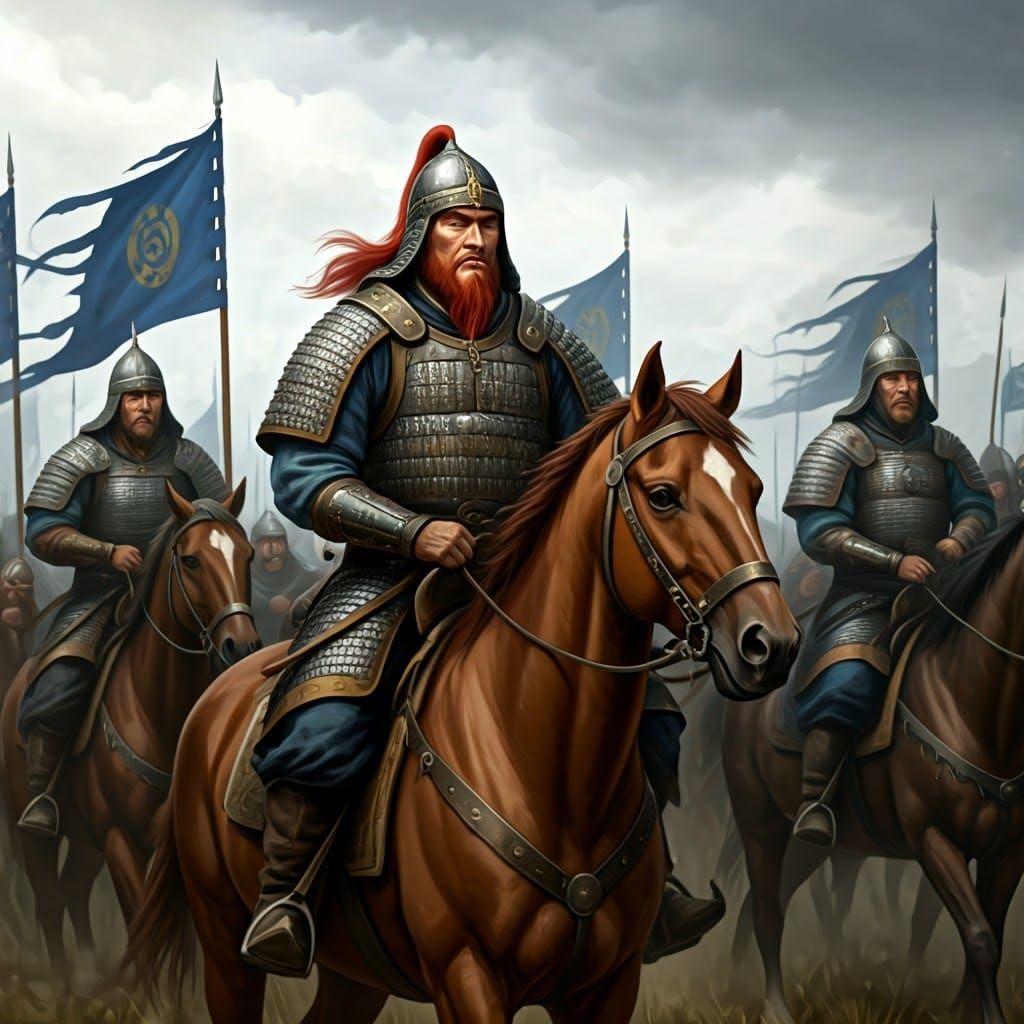 Red-Haired Mongol Horde on the Horizon: Oil Painting