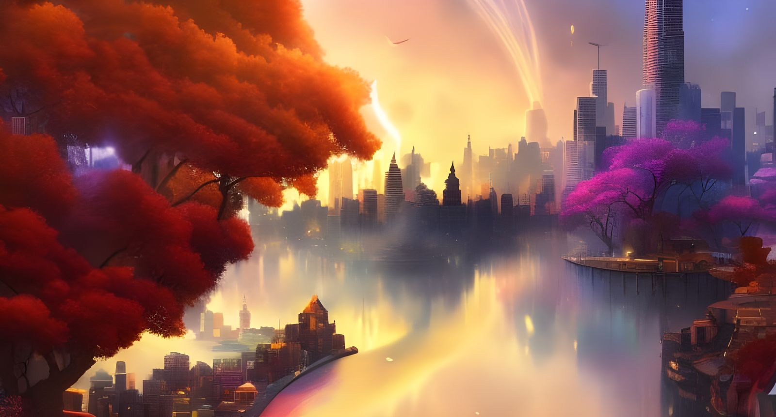 Retrofuturistic Honeycomb Cityscape in Anime Style