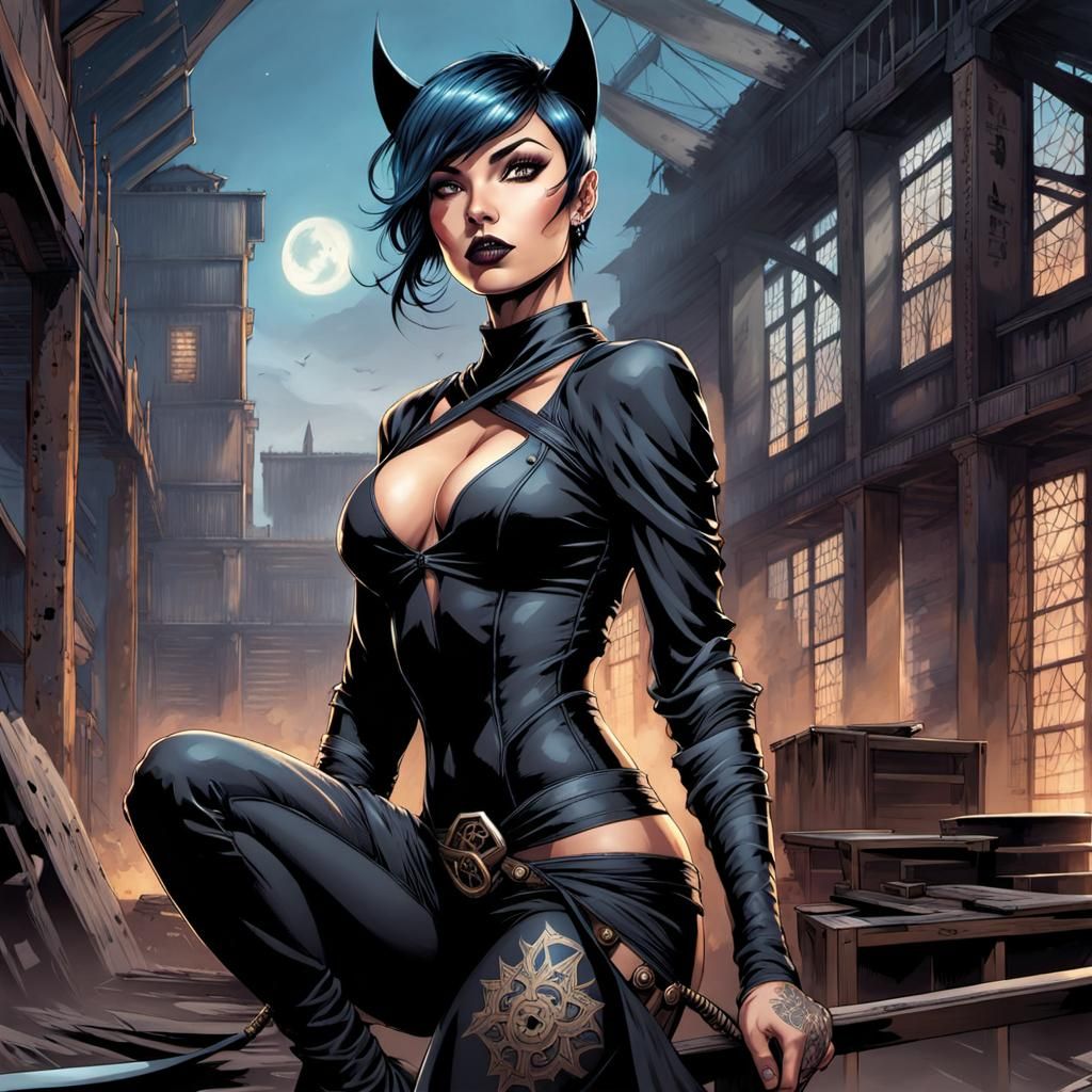 Ninja Woman Portrait in Comics Style