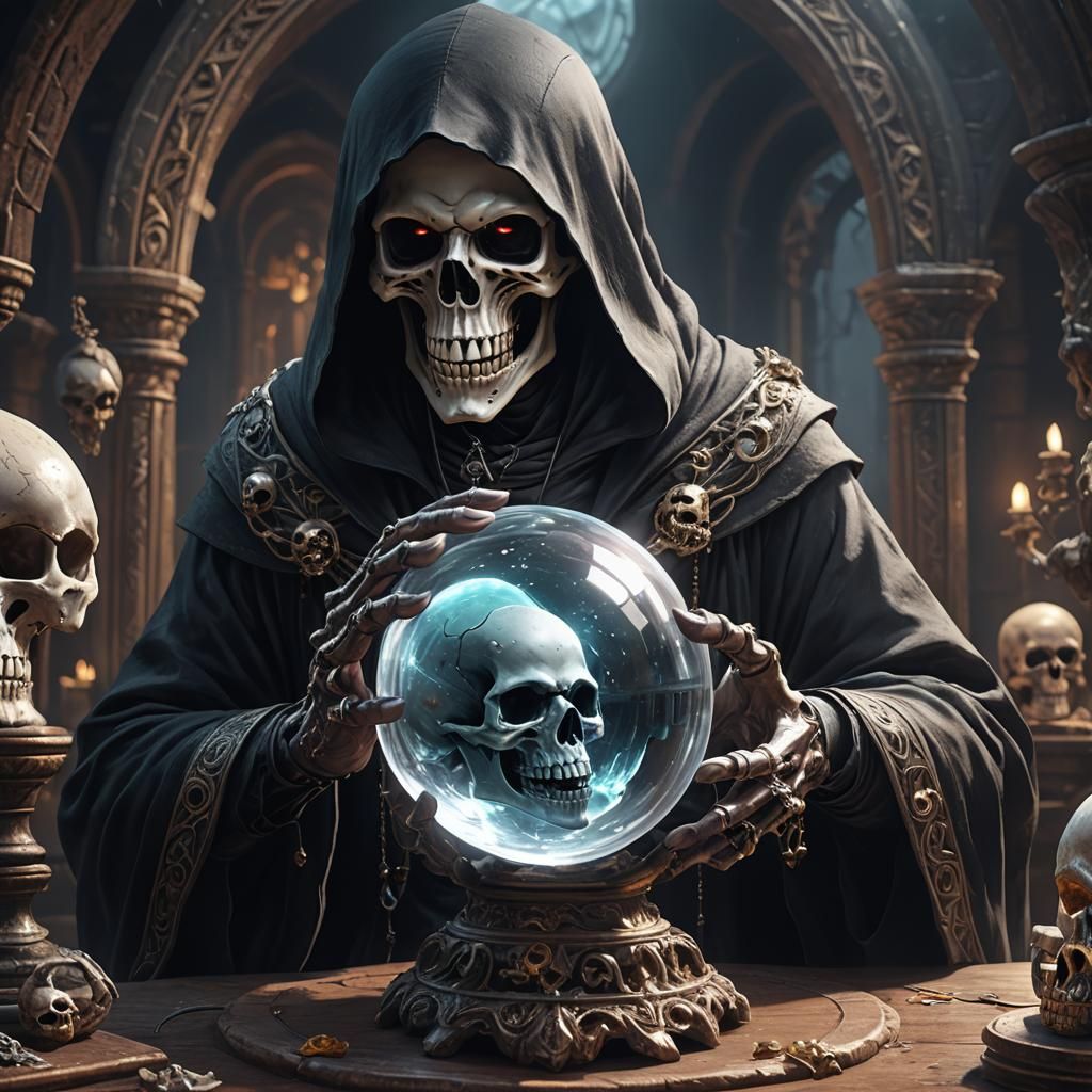 Grim Reaper's Crystal Ball: A Dark Fantasy Art