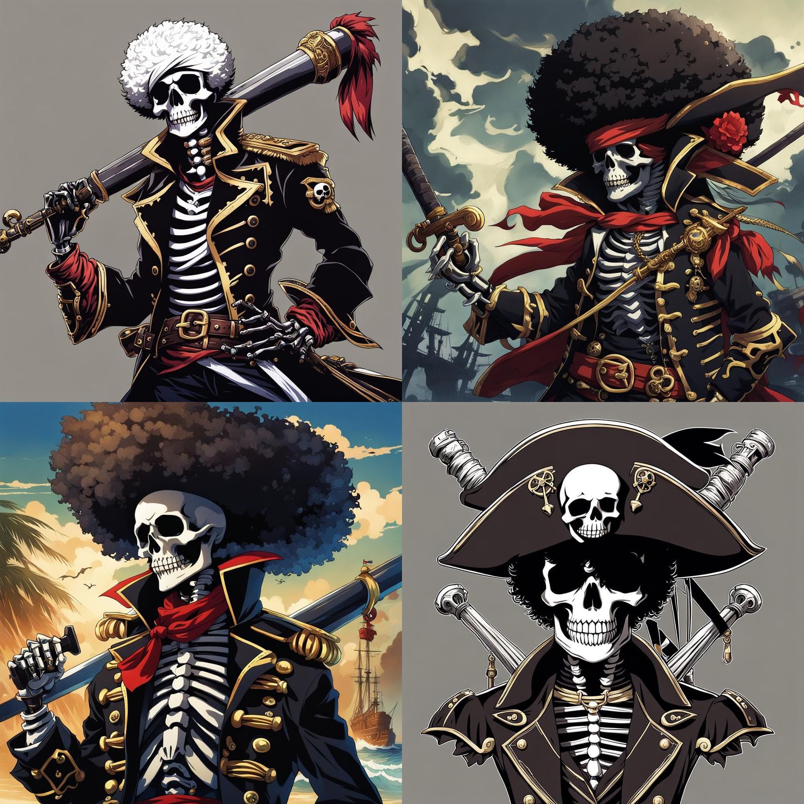 Skeleton Pirate with Afro in Anime Style
