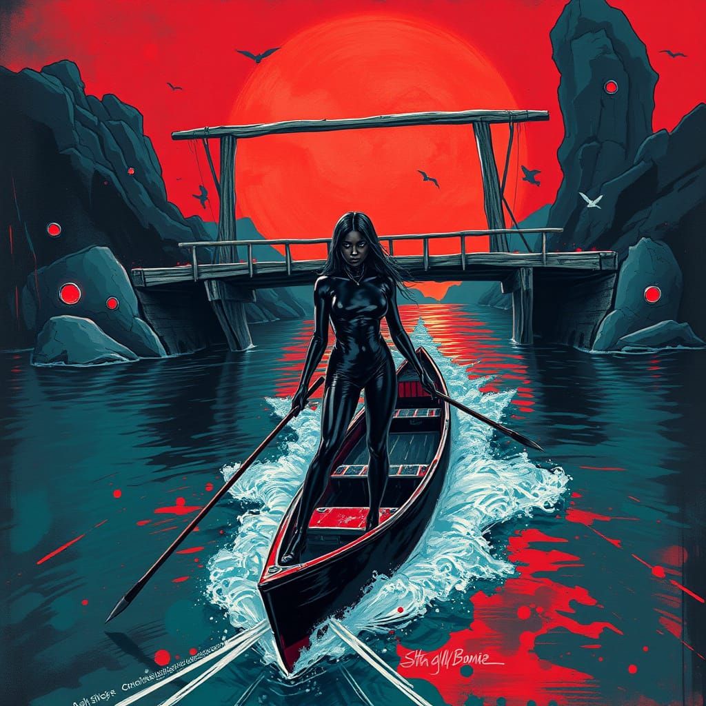 Cyberpunk Goddess on River Styx in Vibrant Graffiti Style