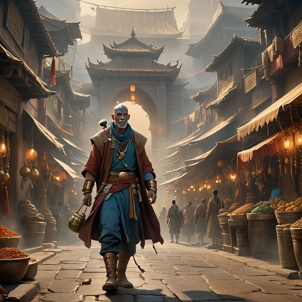 Water Tribe Merchant in Misty Market: Fantasy Art