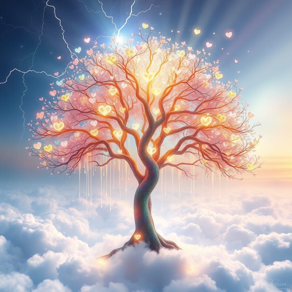 Surreal Ethereal Tree Radiates Crystal Hearts in Soft Focus ...