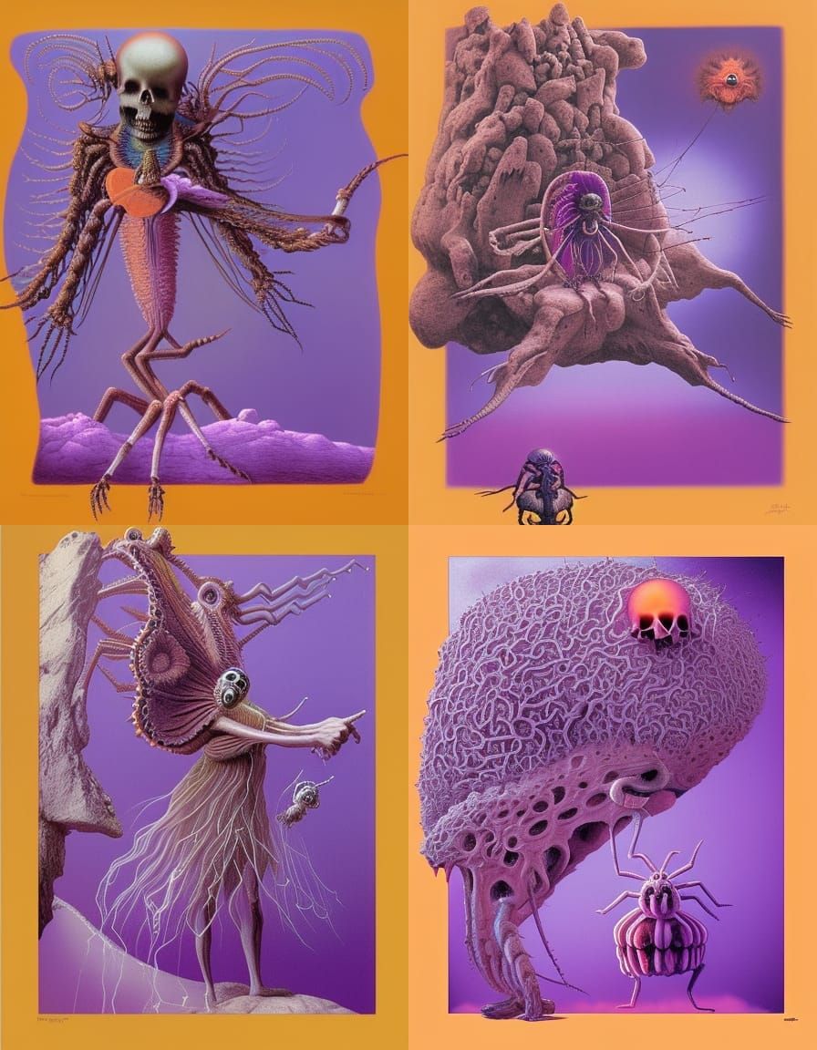 Arachnid Skull Tooth Fairy in Beksiński Horror Style