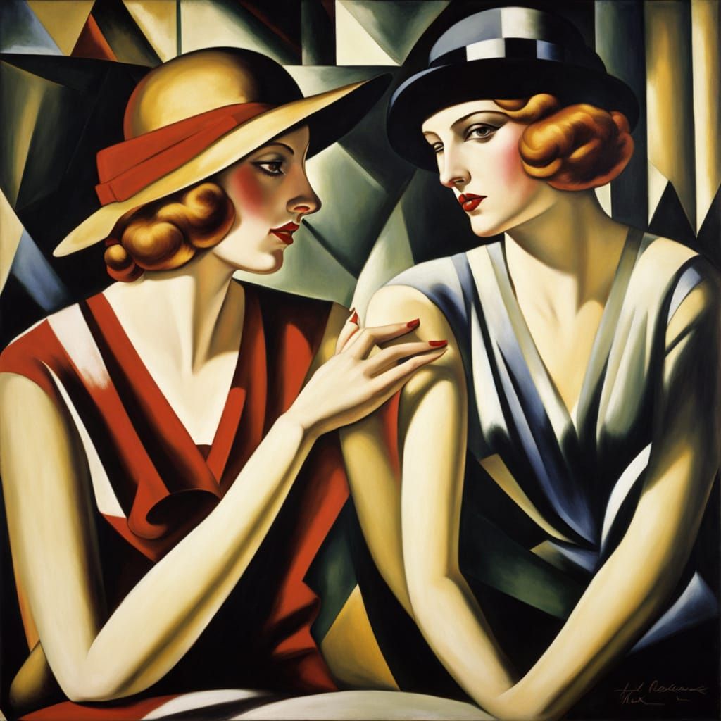 Art Deco Dancers at Folies Bergère in Tamara de Lempicka Sty...