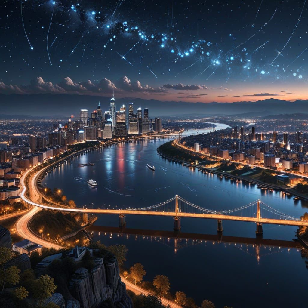 Spectacular Night Cityscape Reflecting in River