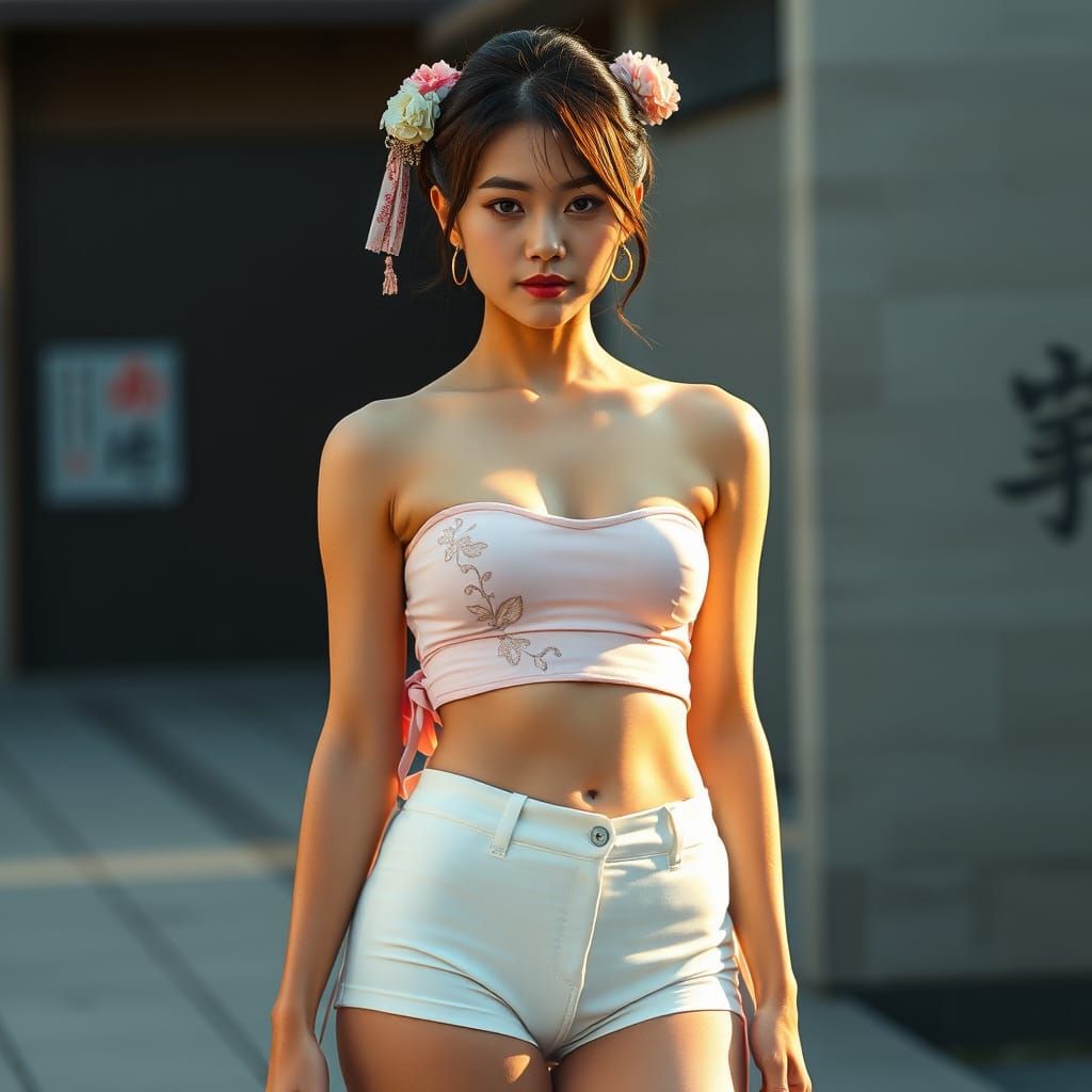 Serene Geisha in Contemporary Cyberpunk Style