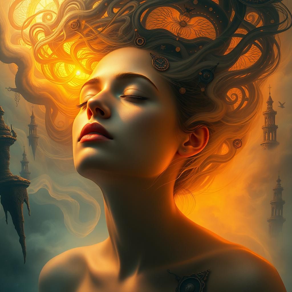Dreamlike Portrait in Ethereal Mist, Surrealist Style