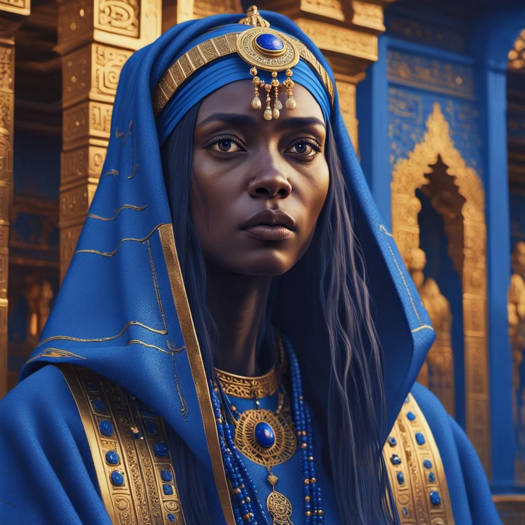 Egyptian Woman in Lapis Lazuli Robes: Art Deco Portrait