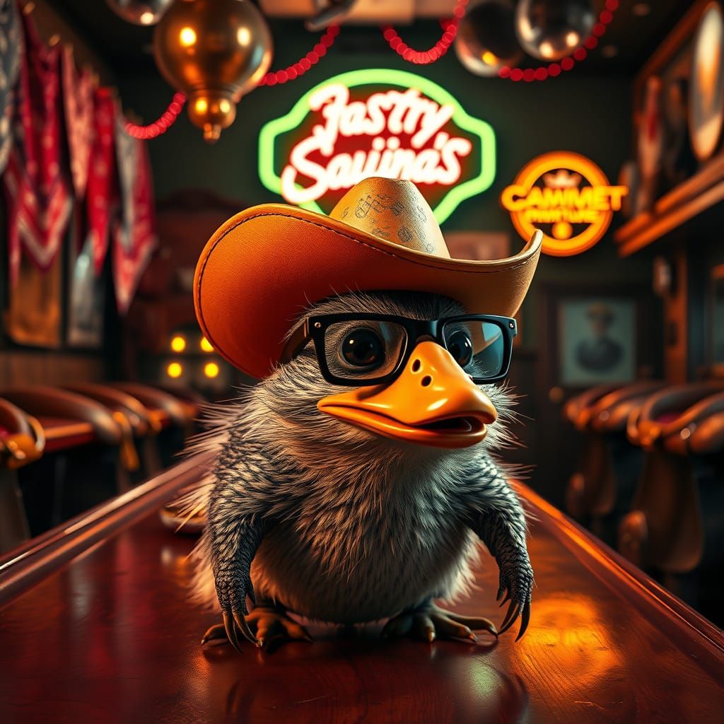 An adorable duck armadillo at a cowboy-themed restaurant.