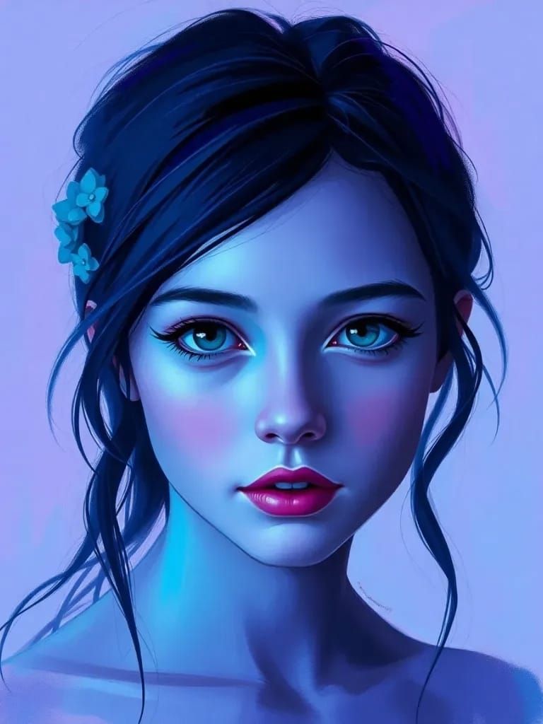 Expressionistic Digital Art: Turquoise and Purple Girl