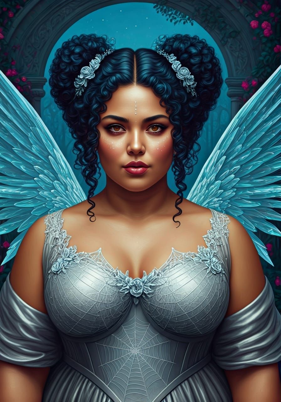 Dark-Skinned Woman with Crystal Wings in Pre-Raphaelite Styl...