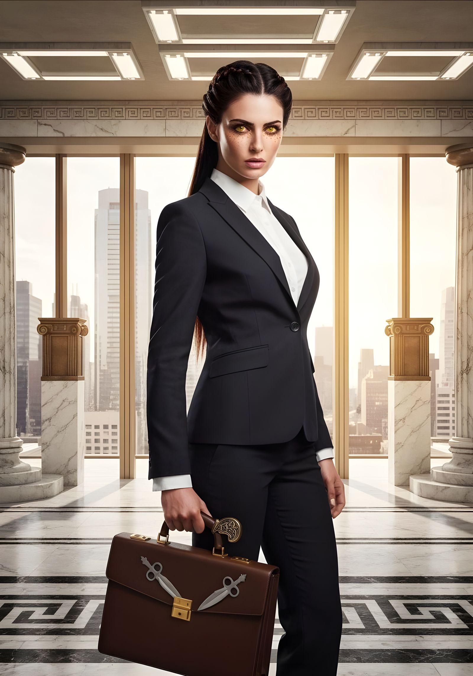 Fashion Portrait of a Modern Amazon Warrior in Luxury Office