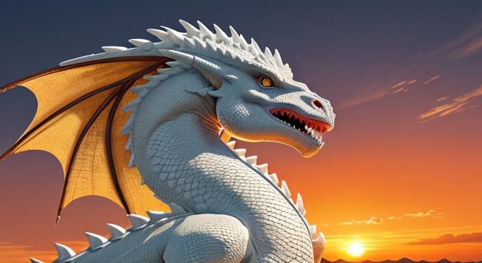 Majestic White Dragon at Sunset