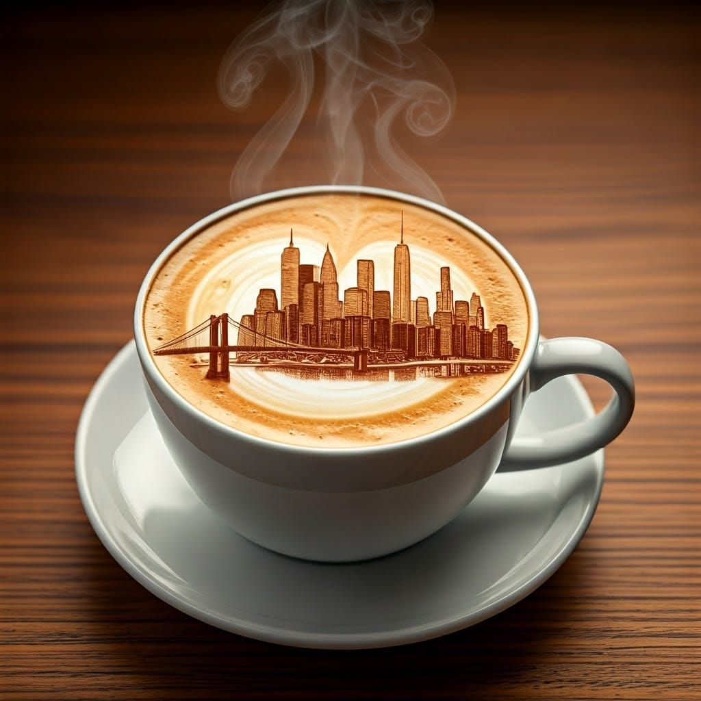 Latte Art Featuring New York City Skyline