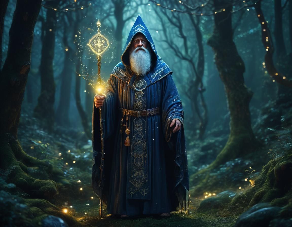 Pixelated Wizard in Enchanted Forest