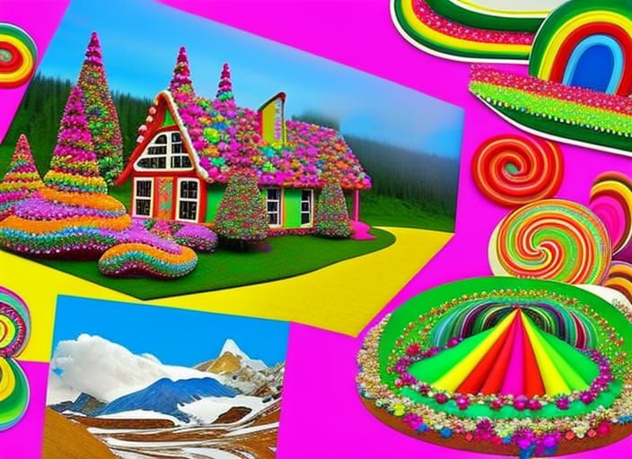 Gingerbread Cabin in Candyland Gouache Painting