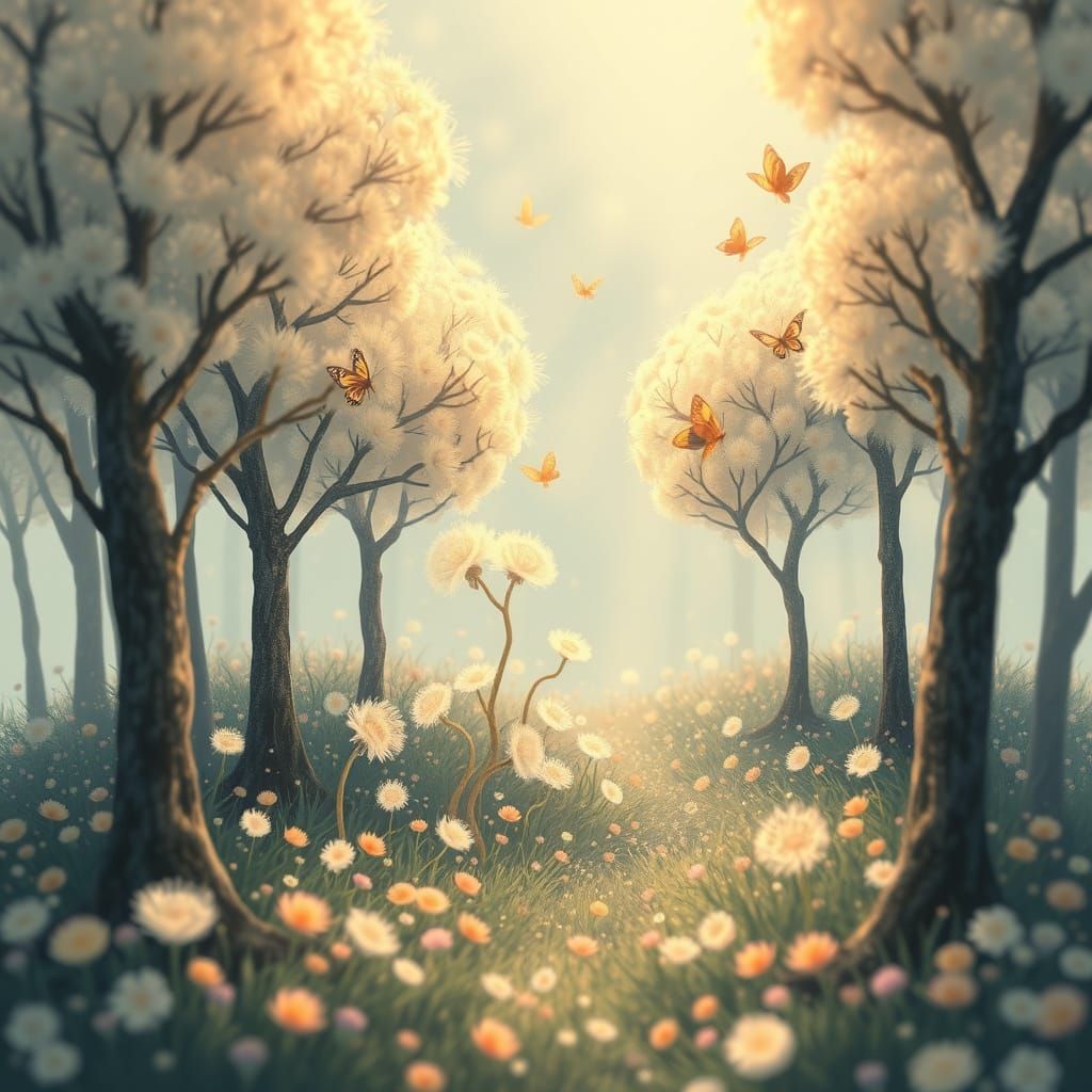 Dreamy Dandelion Forest in Fantasy Art Style