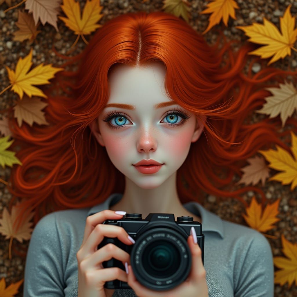 Red-Haired Girl Captured in Autumn Wonderland