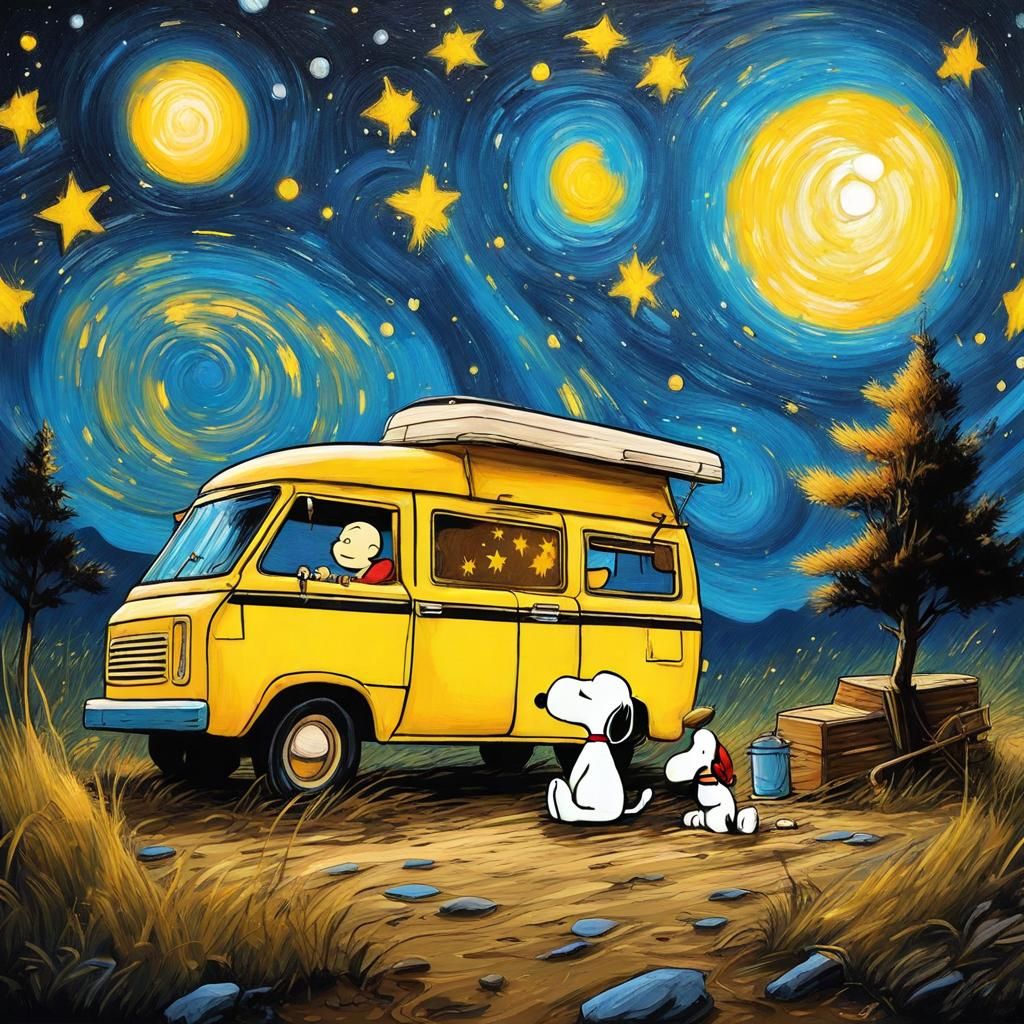 Charlie Brown and Snoopy Camping: Van Gogh Graffiti Art