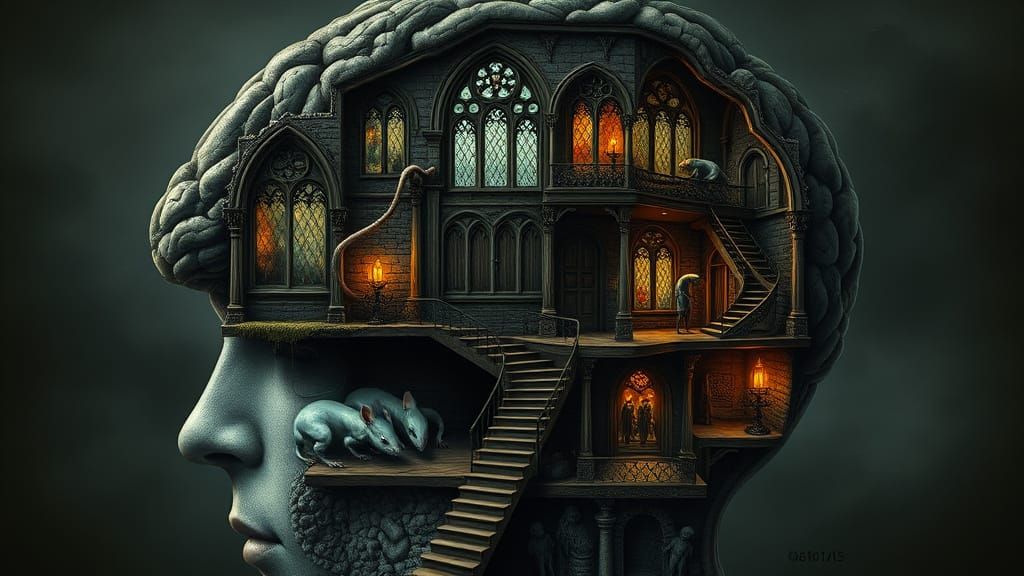 Surreal Gothic Cathedral Brain in a Human Head