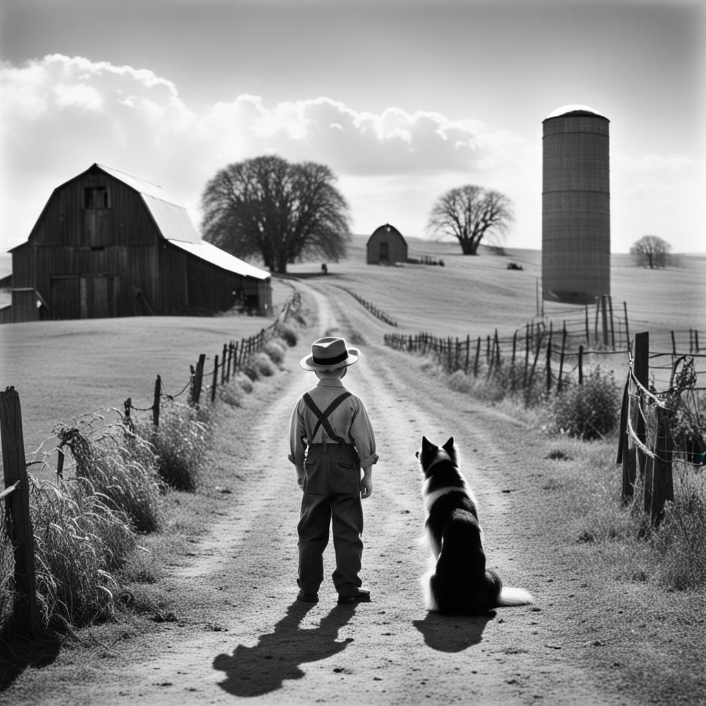 Timmy and Lassie: A Film Noir Farm Scene