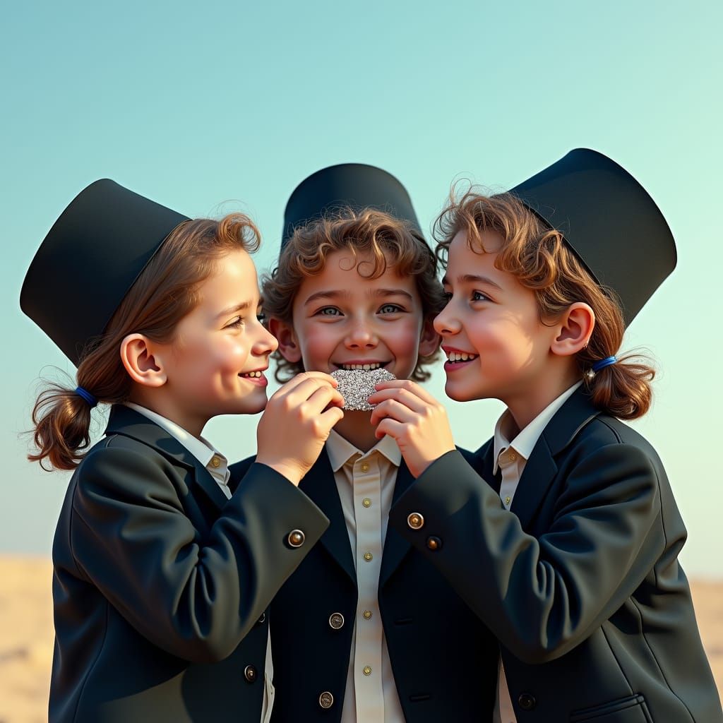 Children Kissing Tzitzit in a 3D Matte Painting