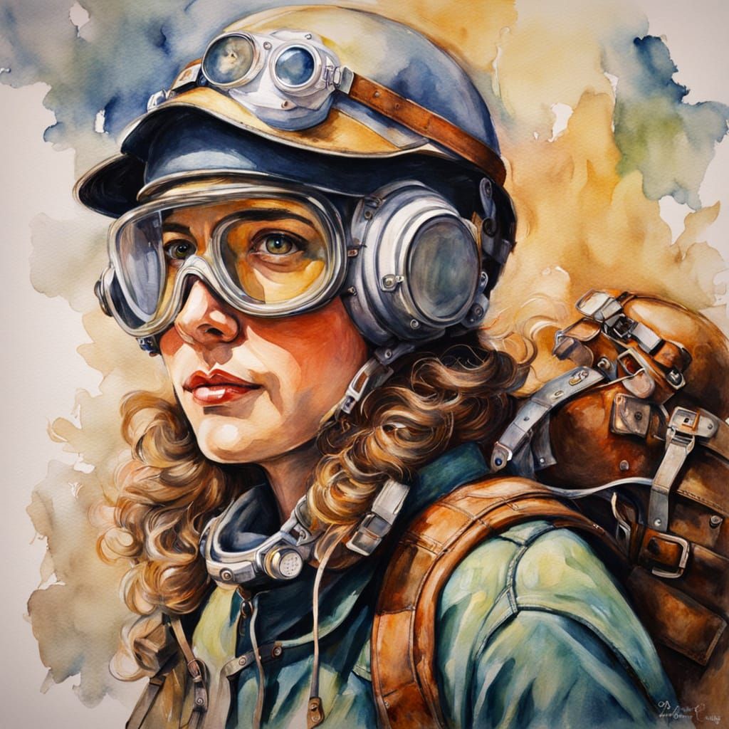 Impressionist Portrait of Adventurous Woman with Goggles