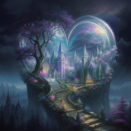 Ethereal Crystal Heart in Fantasy Landscape