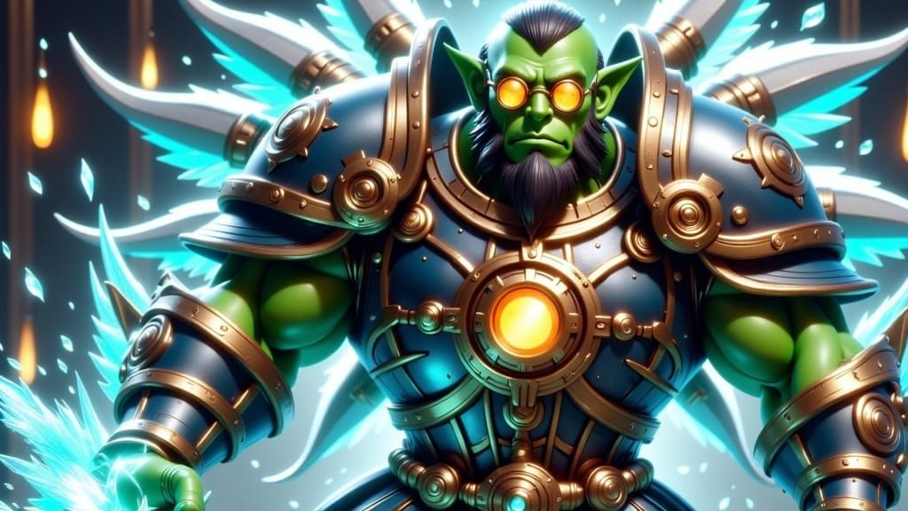 Steampunk Orc Artificer in Clockwork Armor