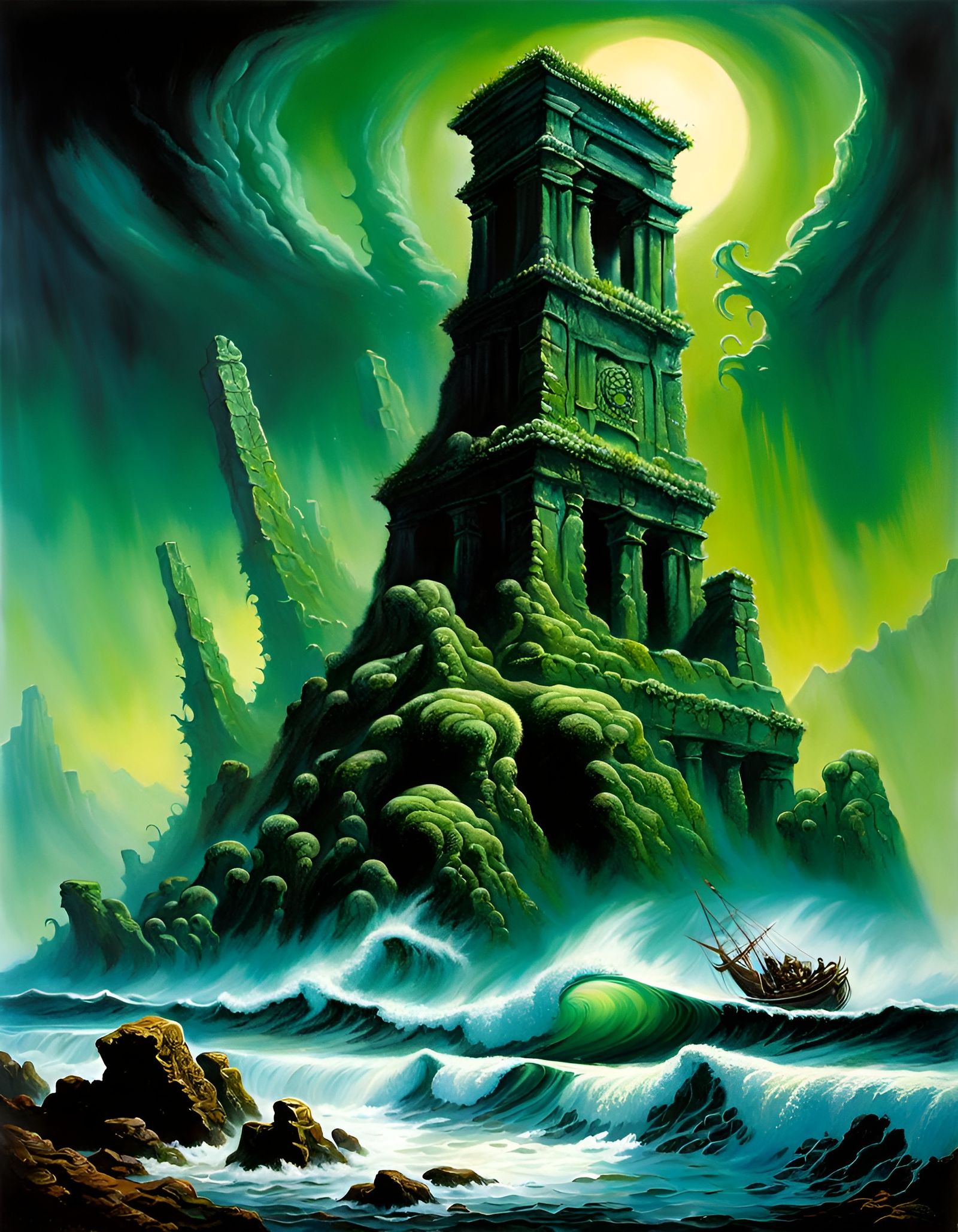 Cthulhu Emerges from the Ruins: Airbrush Style