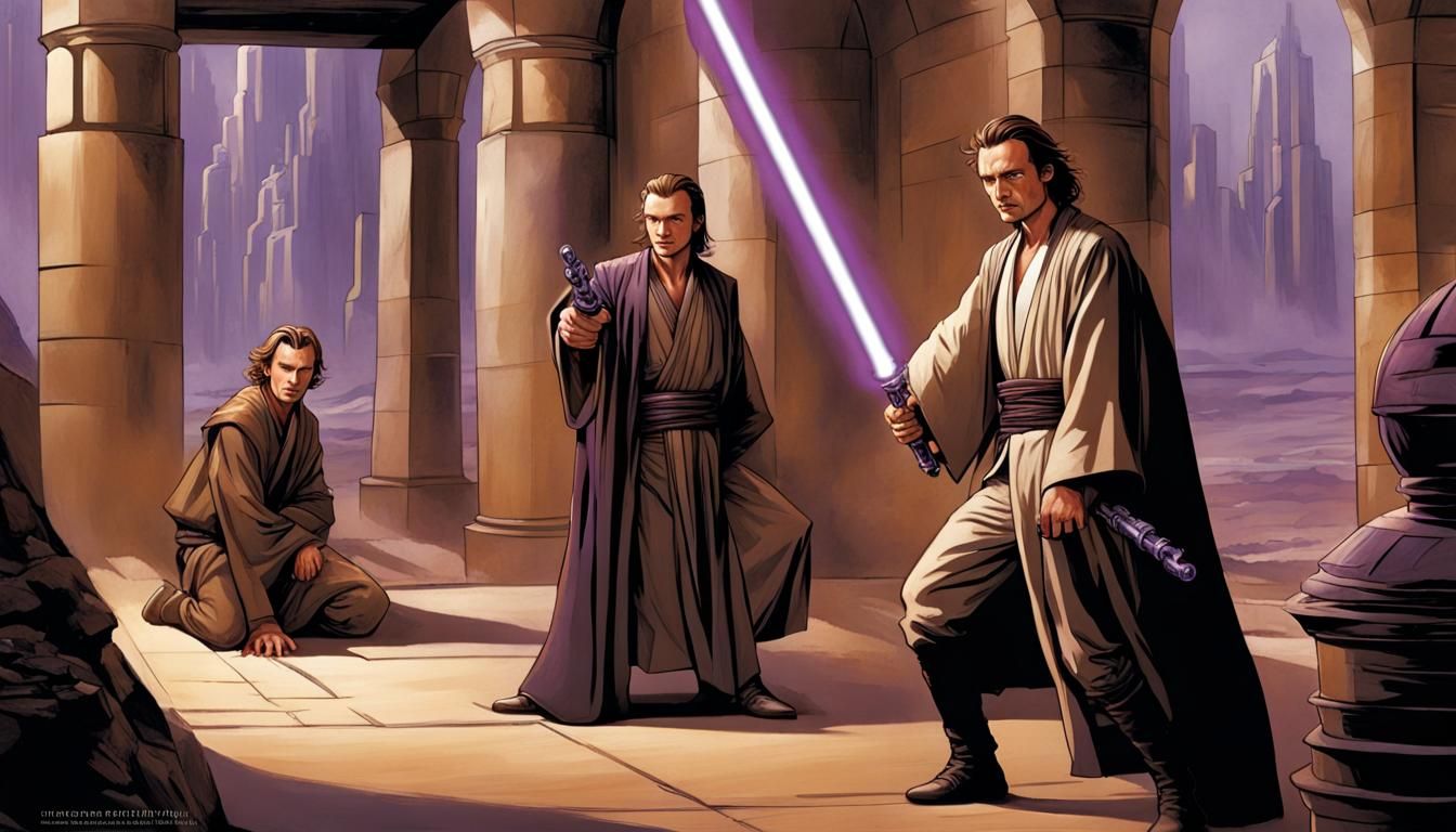 Jedi Training with Purple Lightsaber Comic Art