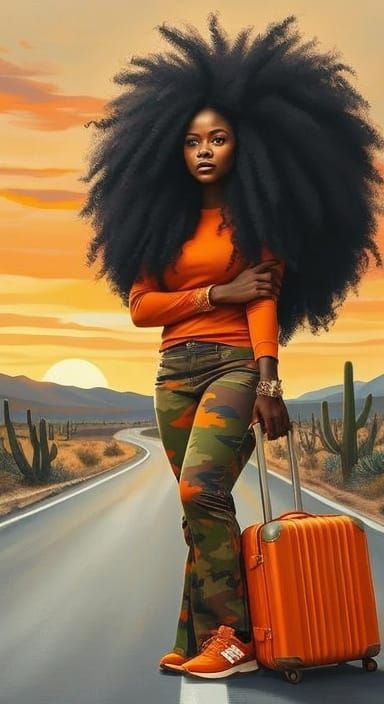 Regal Woman in Desert Landscape: Abstract Expressionism