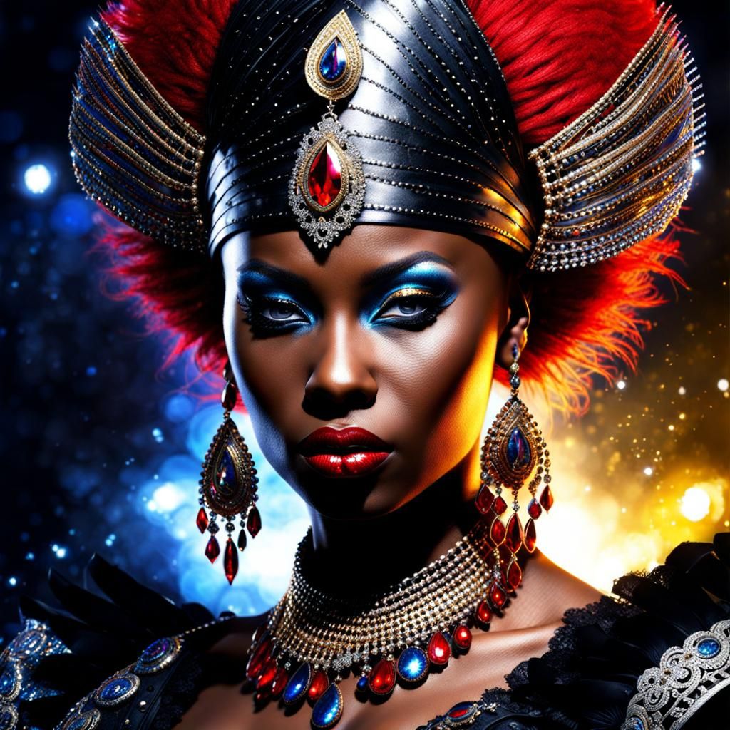 Gothic African Warrior Mistress in Splash Art Style