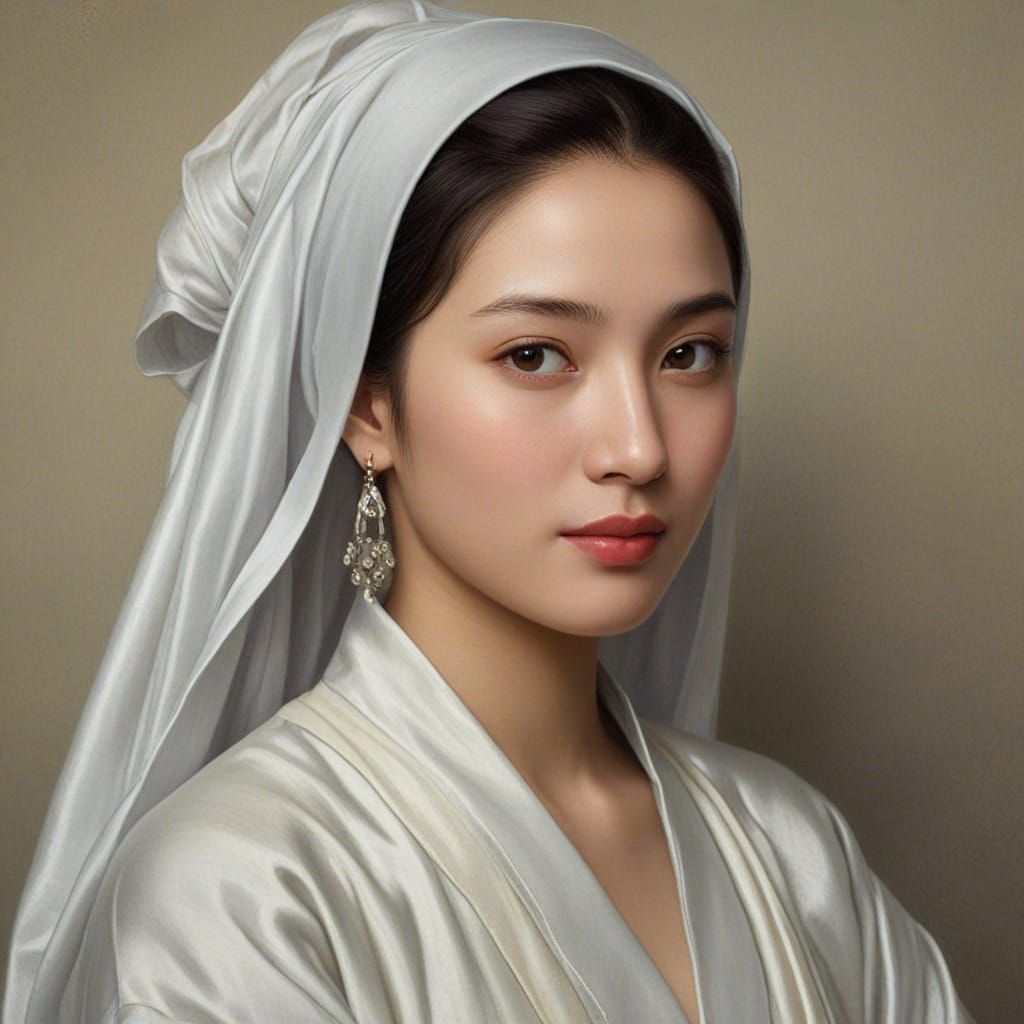 Han Chinese Muslim Woman in Traditional Garb Oil Painting