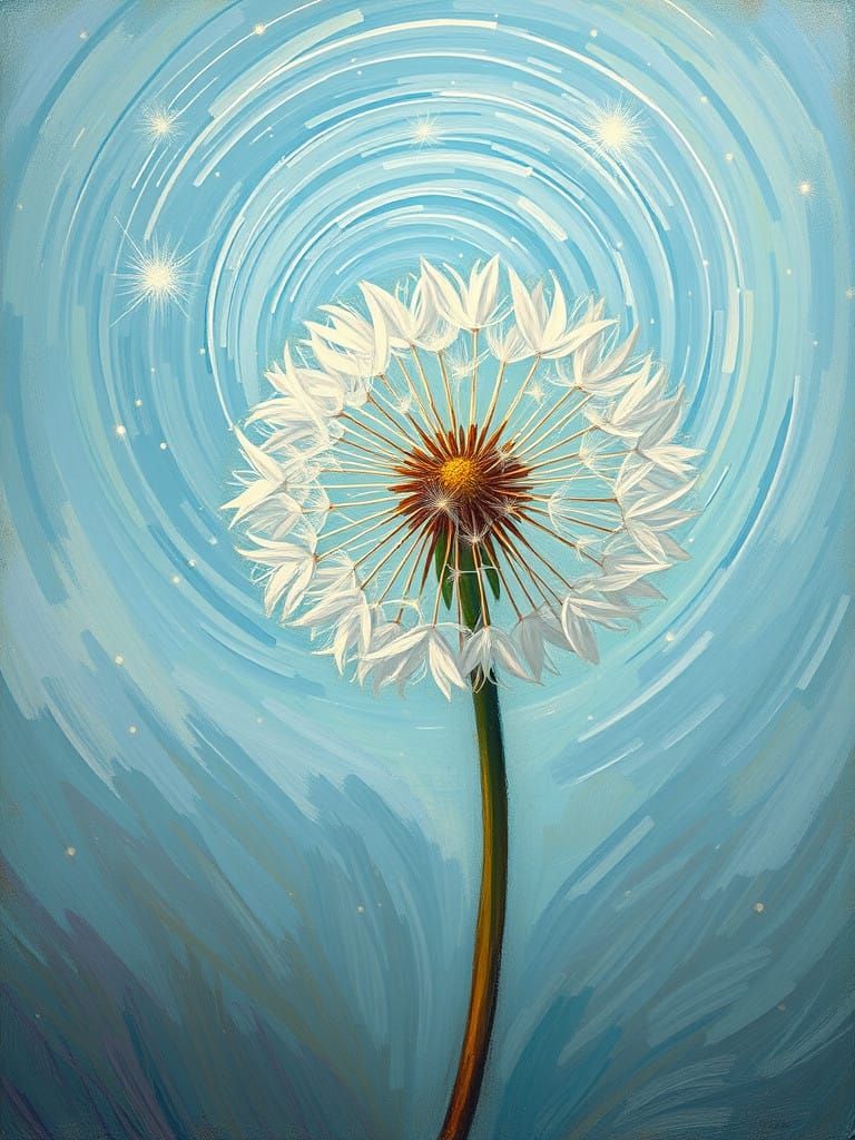 Pastel Dreamscapes: Dandelion in Starry Night Vortex