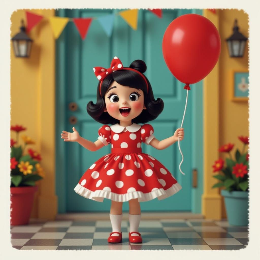 Whimsical Character with Red Balloon: Cinematic Film Still
