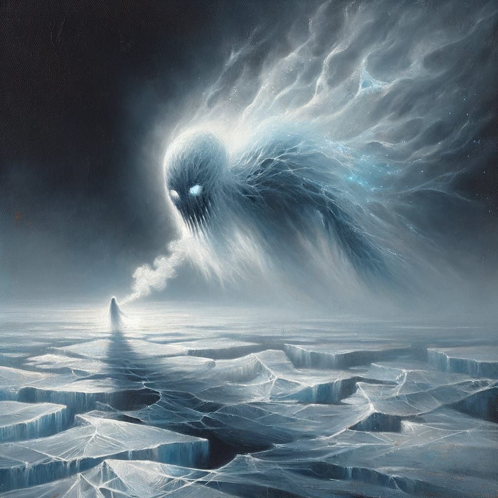 Luminescent Spirit Above Frozen Shadow, as Painting