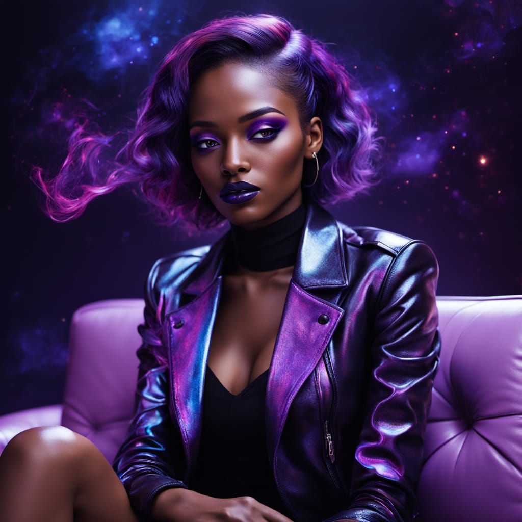 Black Woman with Violet Aura: Cosmic Digital Painting
