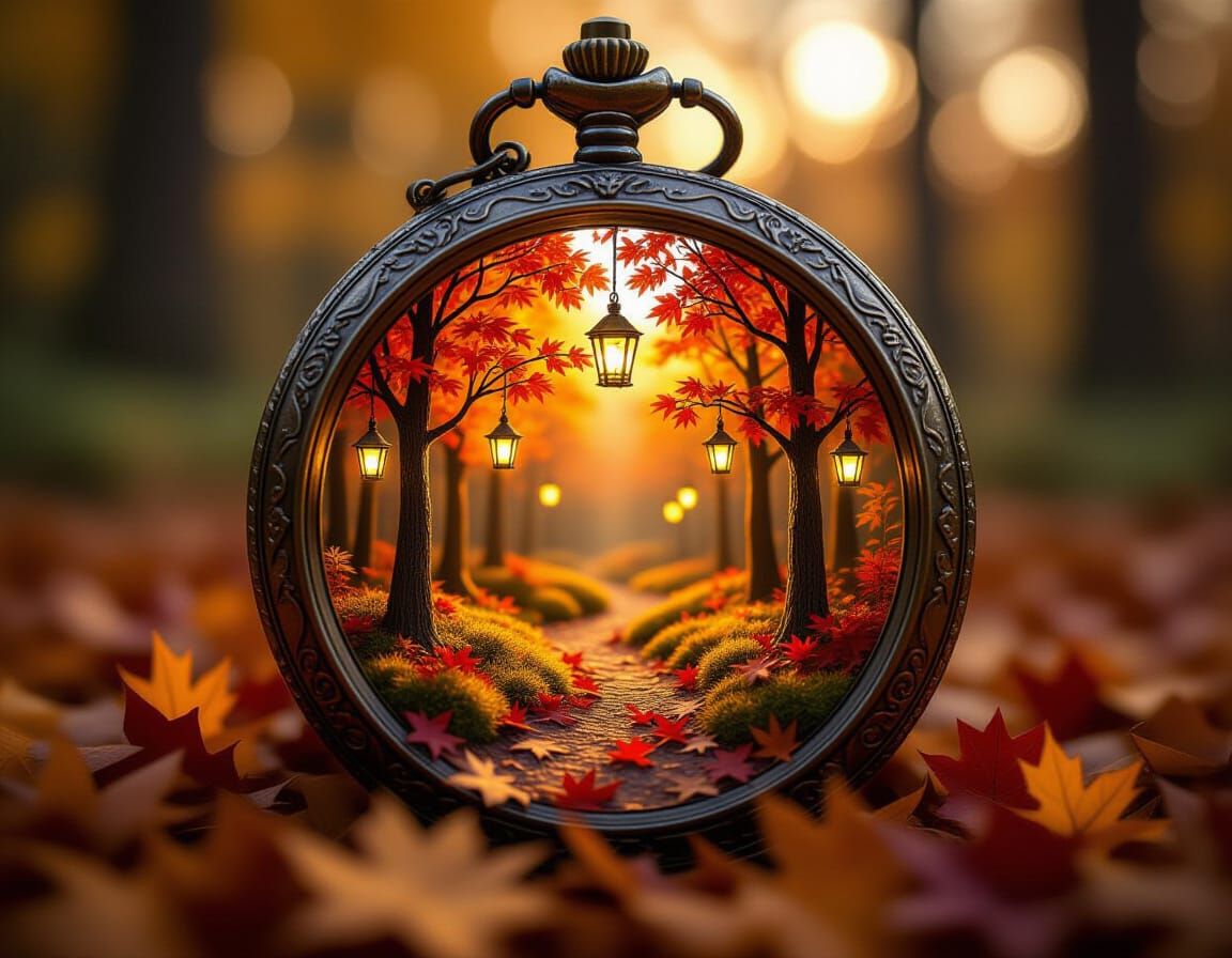 Autumn Forest Inside Pocket Watch, Macro Photography